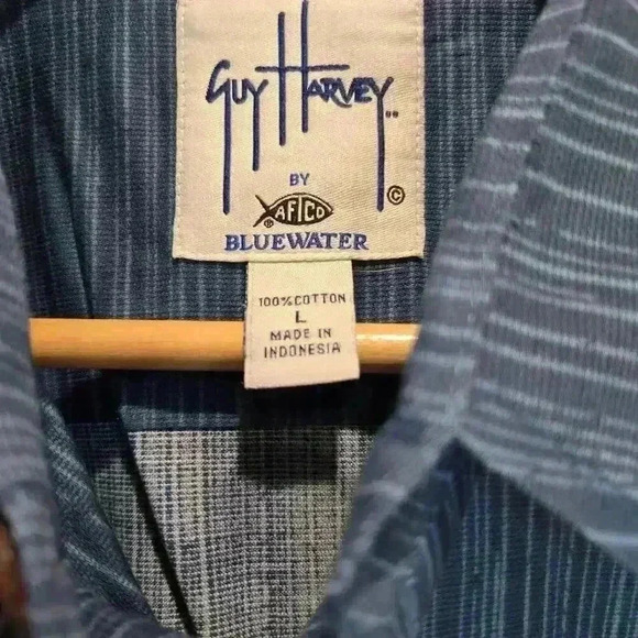 Guy Harvey AFTCO Bluewater Short Sleeve Button-up Hawaiian Shirt Men's Sz L - Picture 7 of 12